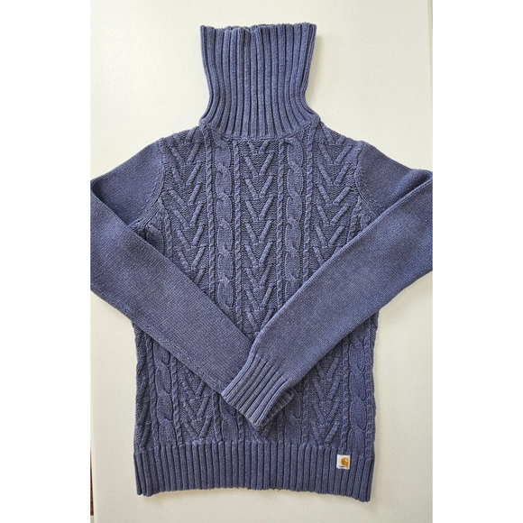 Carhartt Womens XS Cable Knit Turtleneck Sweater Blue 100719 - Picture 9 of 16